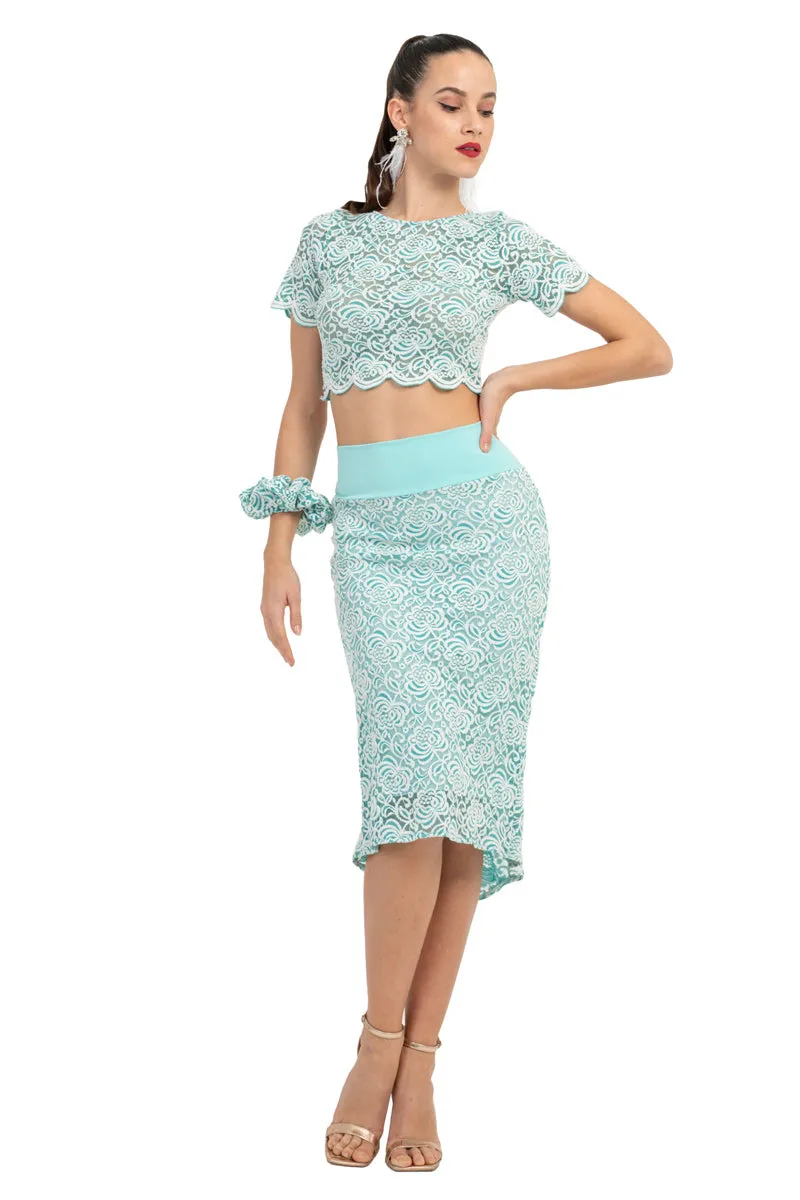 Salmon Pink Floral Lace Fishtail Skirt