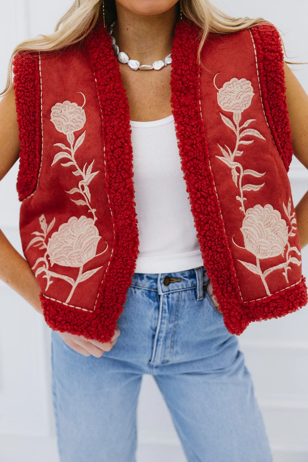 Selena Embroidered Vest - Red