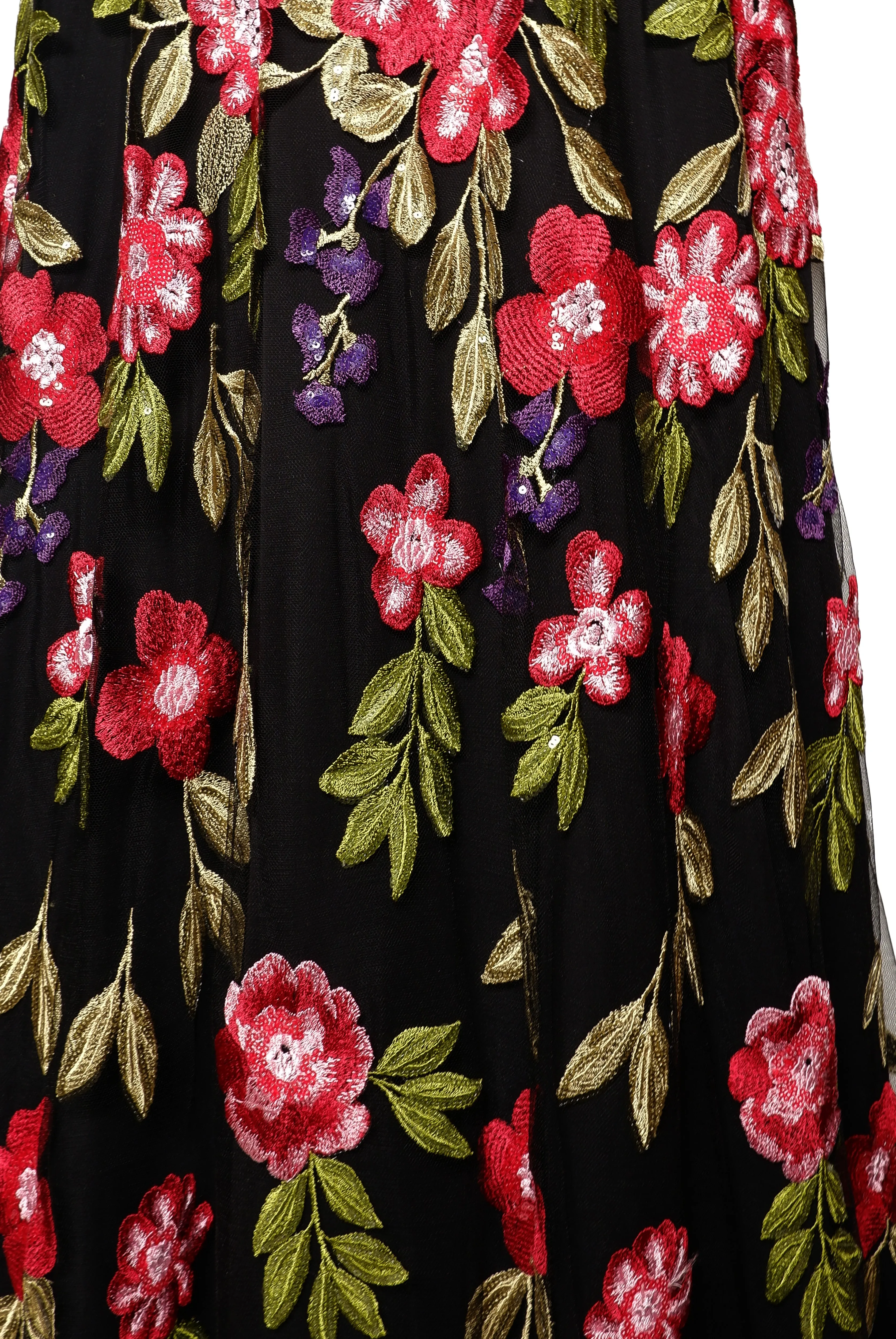 SEQUIN FLORAL BOATNECK GOWN WITH FULL SLEEVES