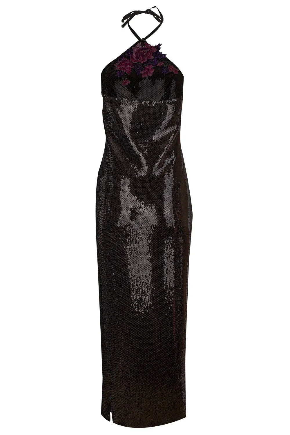 Sequin Halterneck Floral Gown