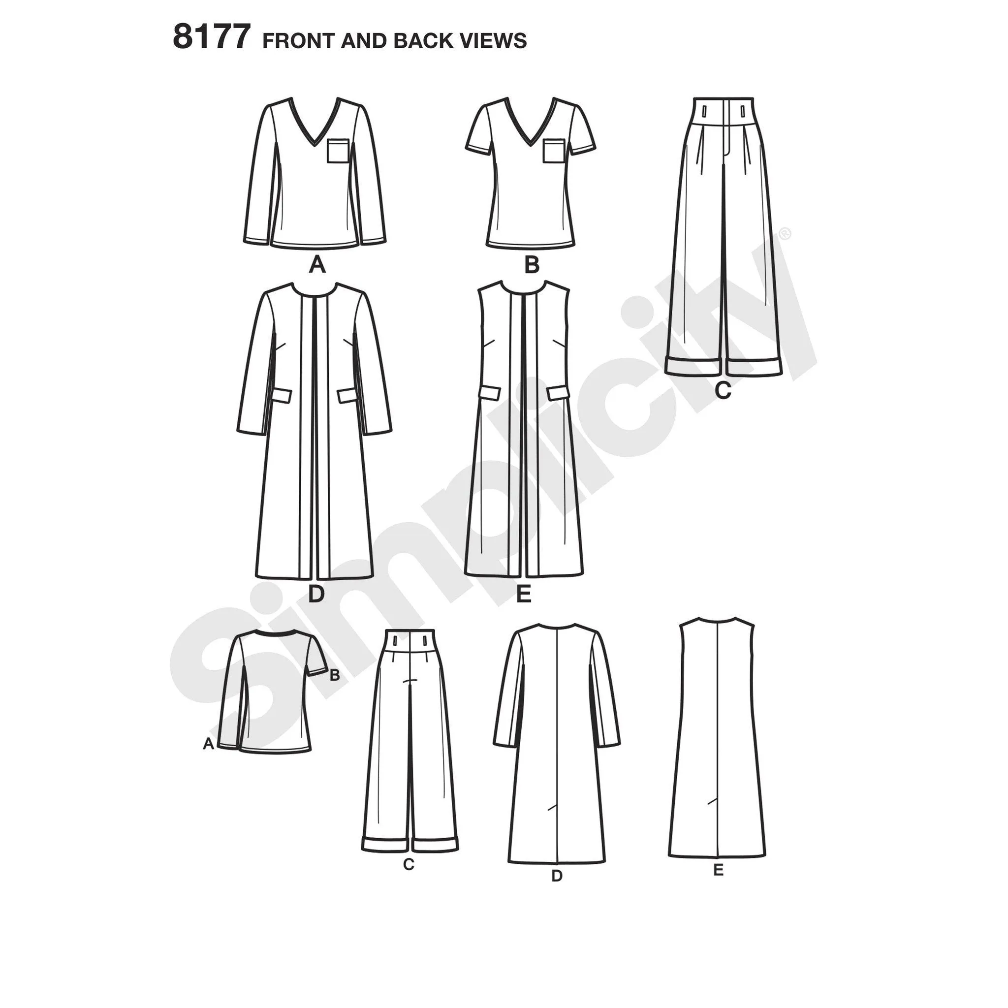 Simplicity Pattern 8177 features a duster length coat or vest,