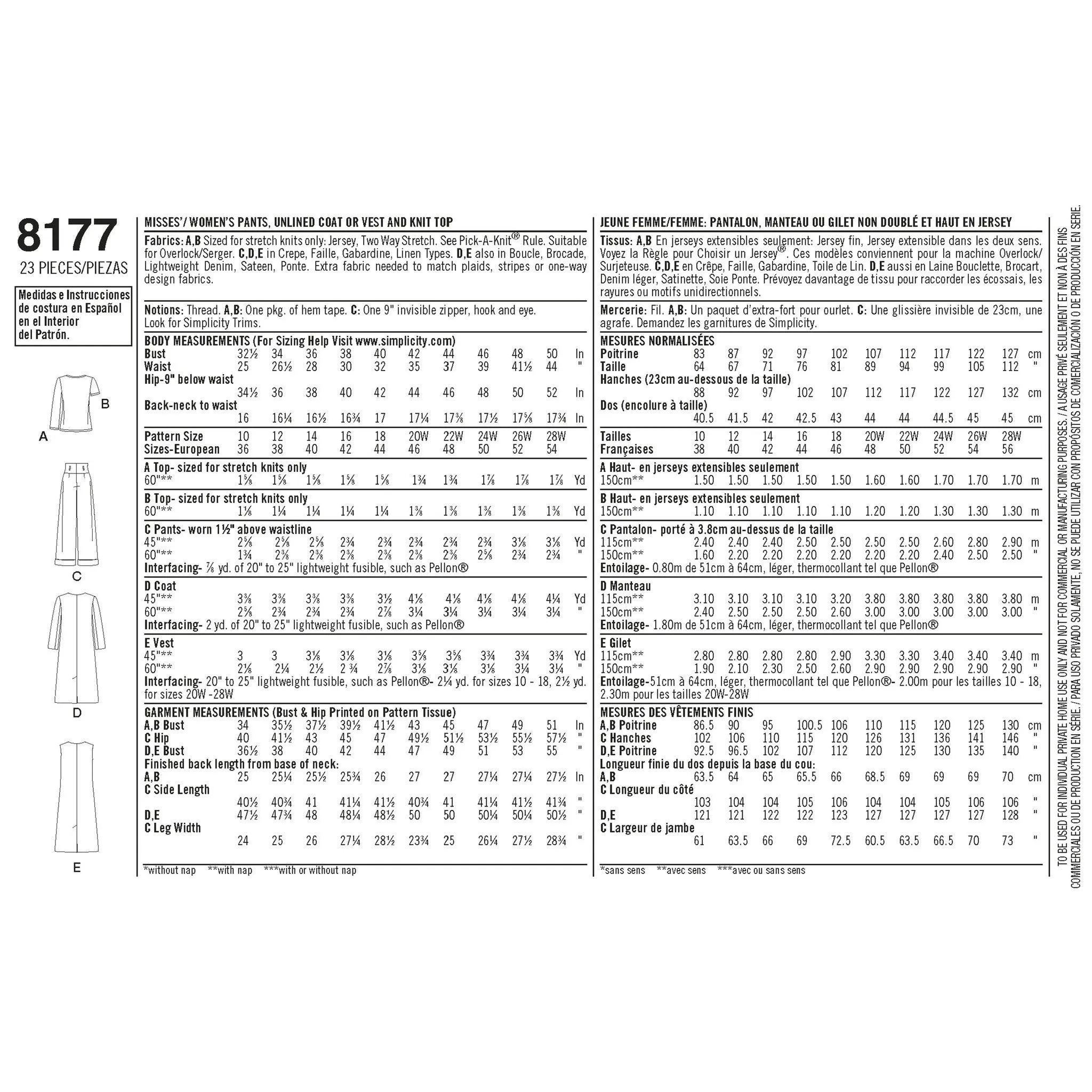 Simplicity Pattern 8177 features a duster length coat or vest,