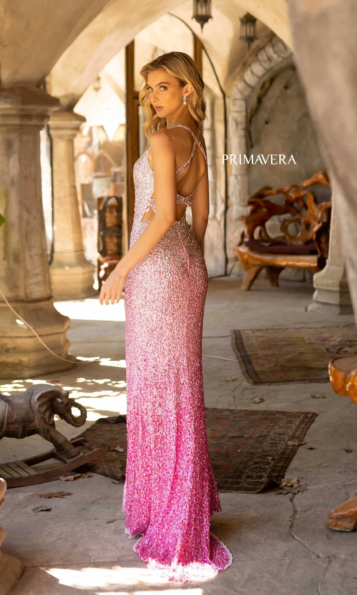 Strappy Ombre Long Sequin Formal Dress 3922