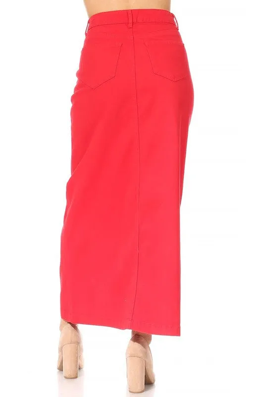 Stretch Twill Basic 5 Pocket Red  Long Skirt