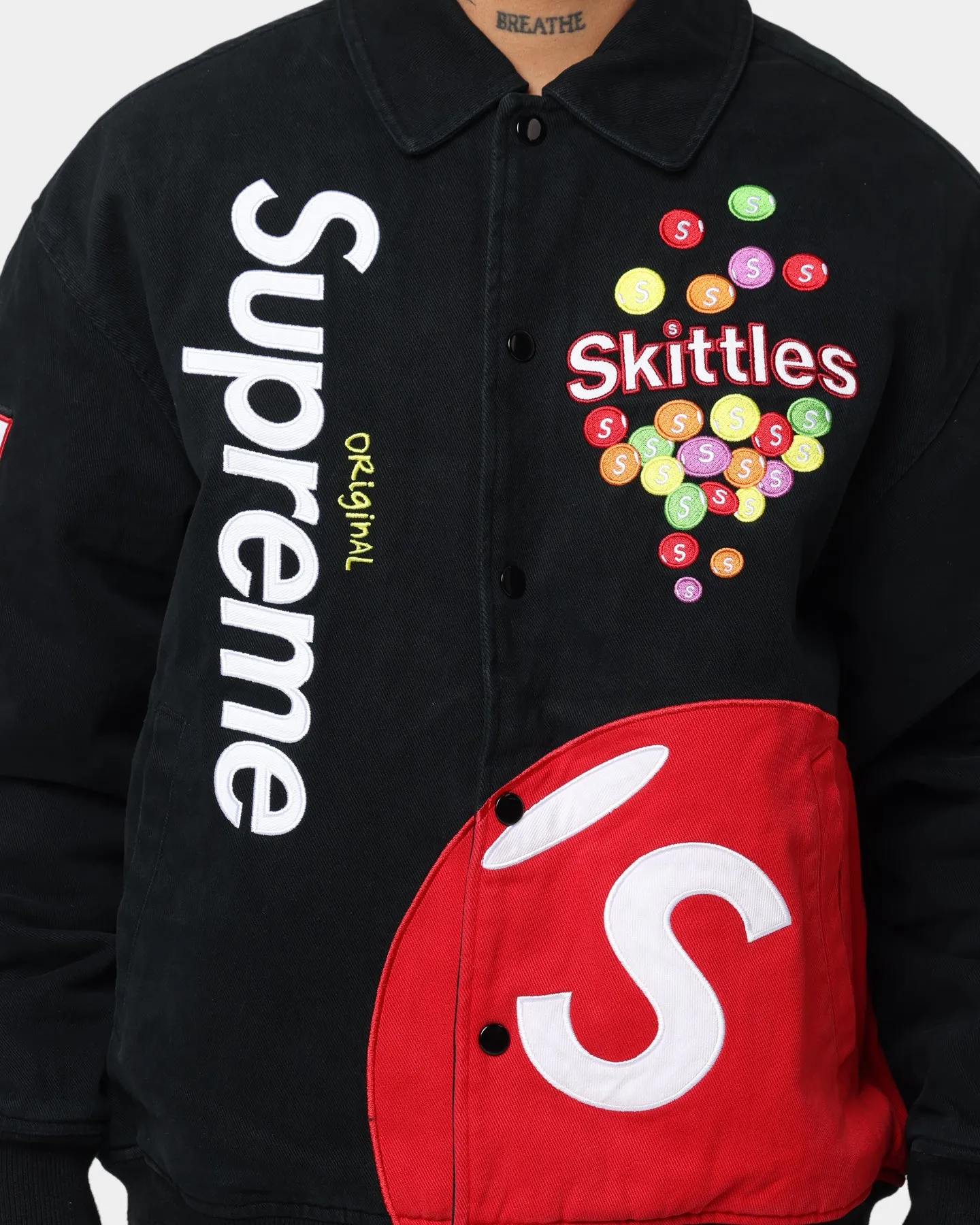 Supreme X Mitchell & Ness X Skittles Varsity Jacket Black