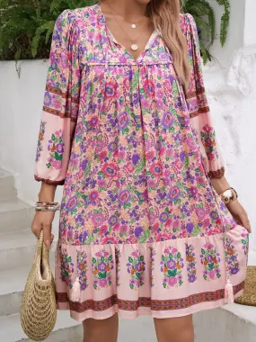 Tassel Tie Neck Floral Print Mini Dress