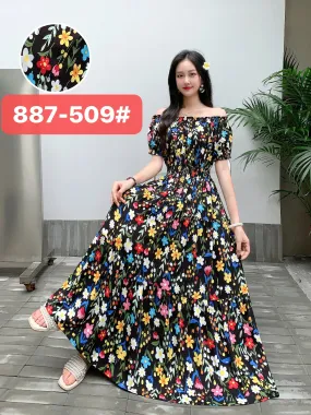 THHONE Vestidos Robe Maxi Long Dress Women Summer Indian Clothes Bohemian Cotton Linen Floral Short Sleeve Korean Style Casual