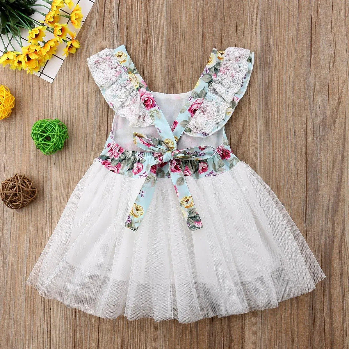 Toddler Girls Dress Lace Floral Mesh Dress