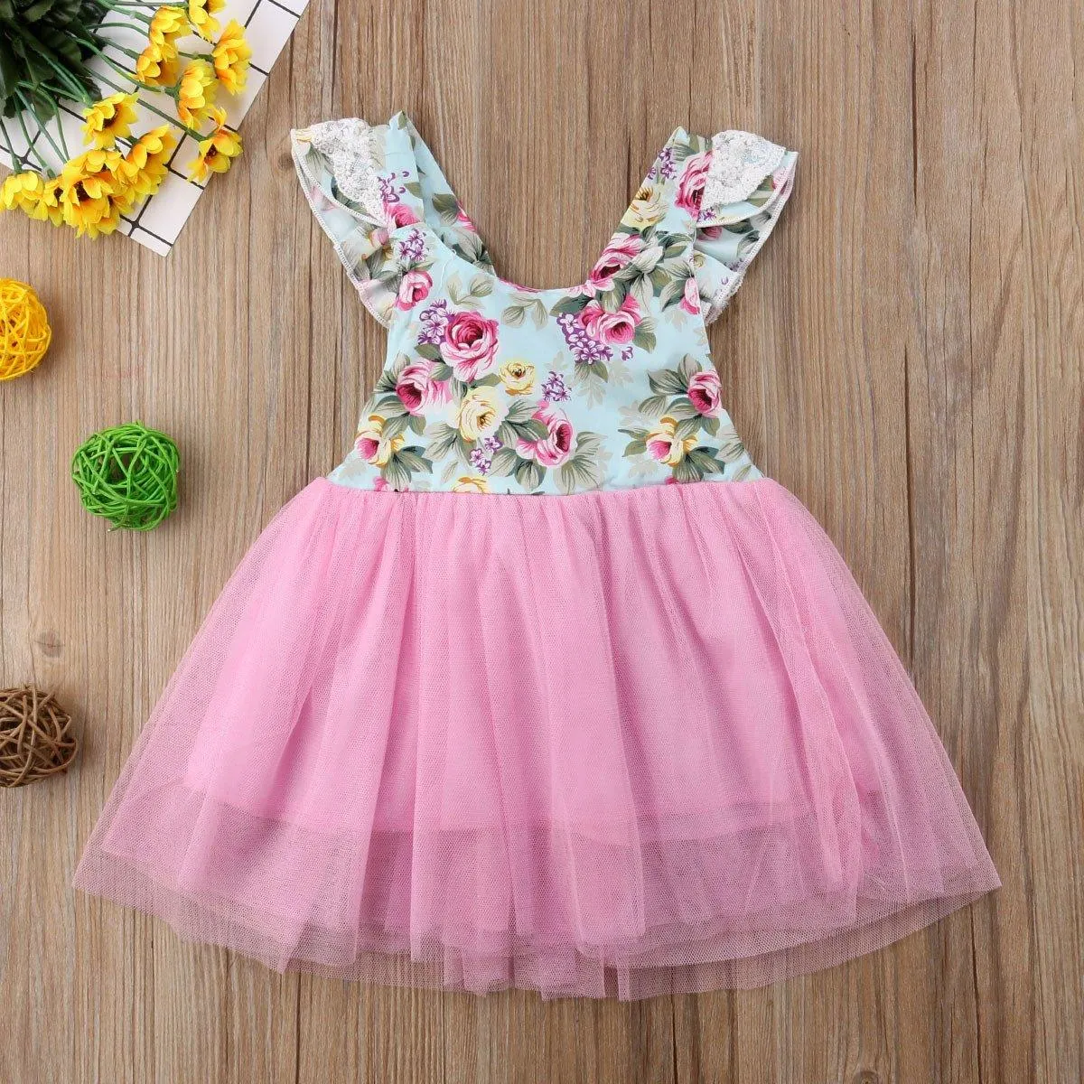 Toddler Girls Dress Lace Floral Mesh Dress