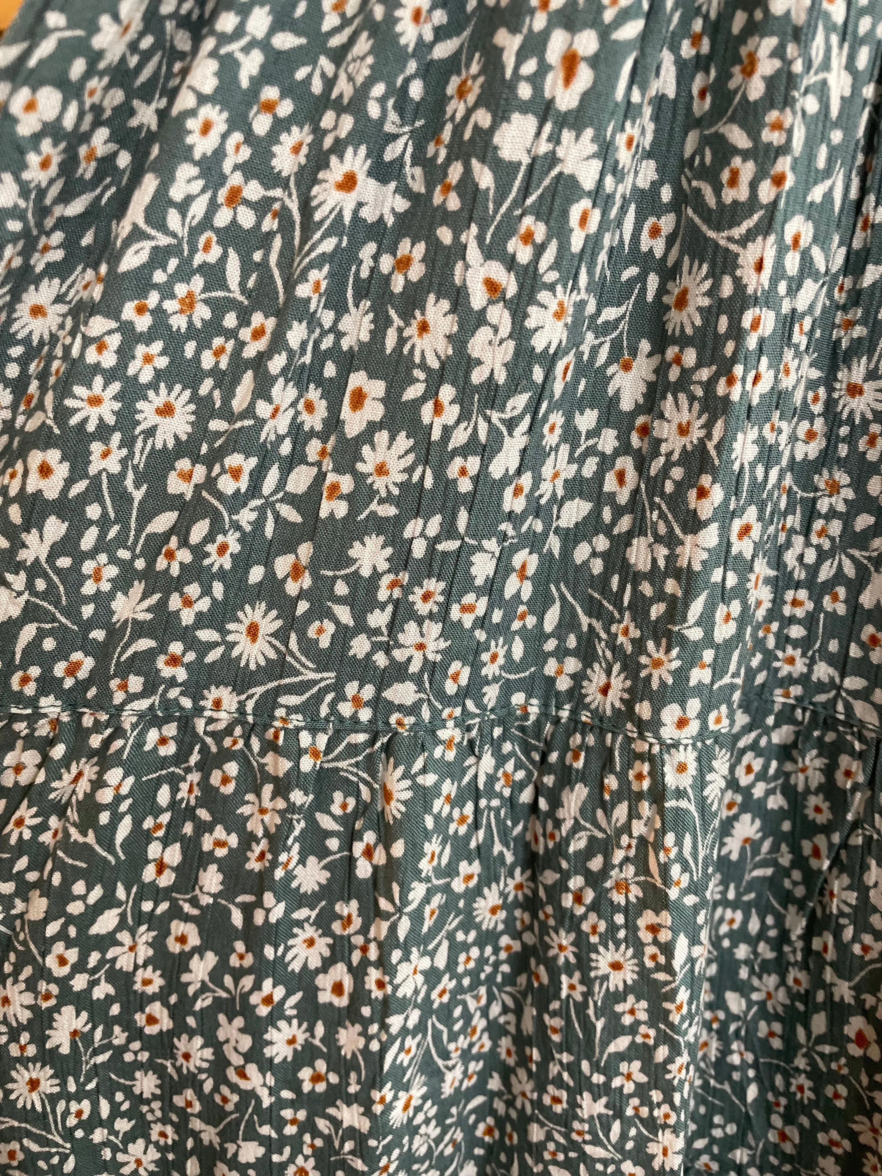 V Neck Puffed Sleeve Smocked Bodice Dress