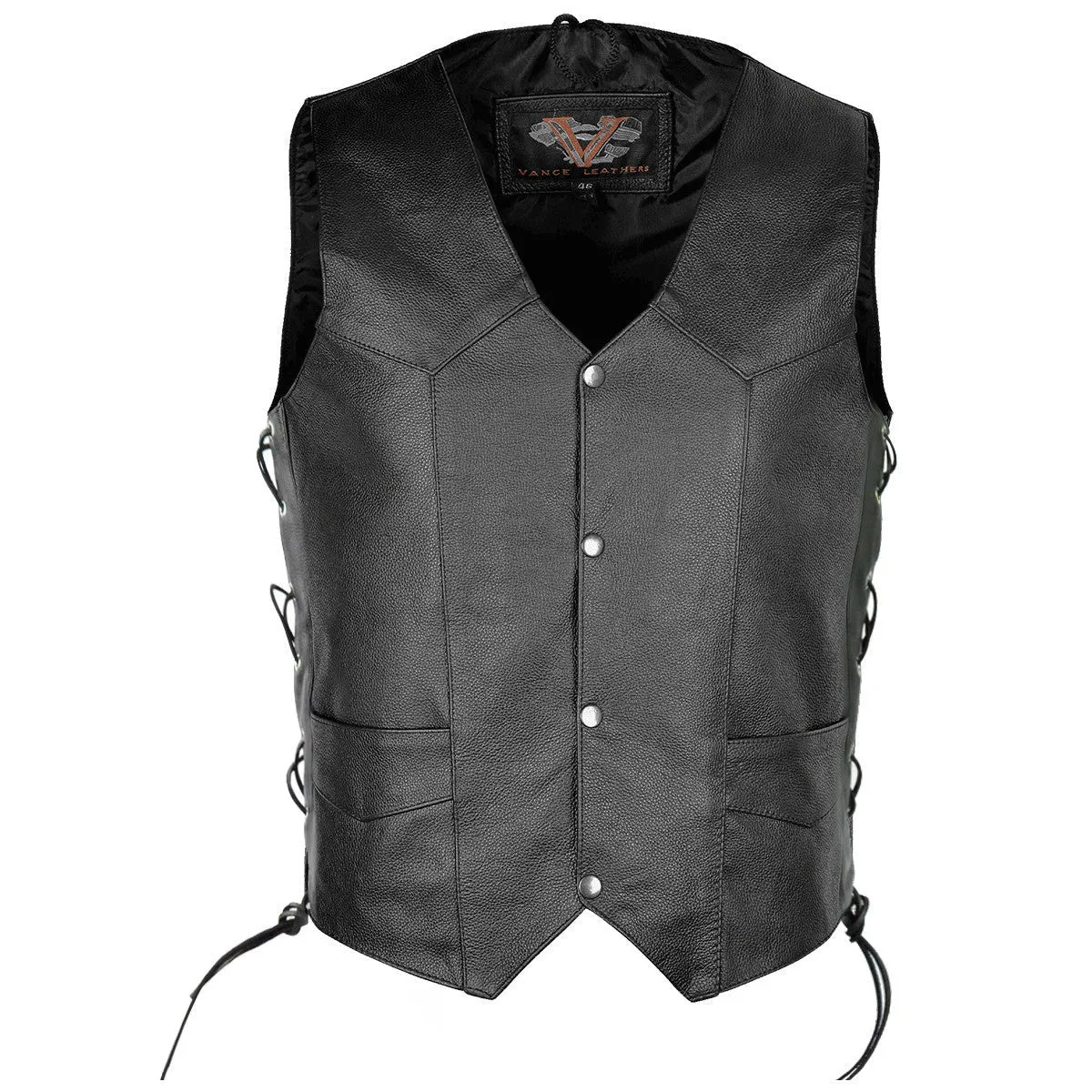 Vance Men's Basic Black Side Lace Leather Vest