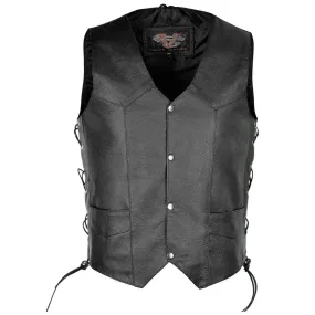 Vance Men's Basic Black Side Lace Leather Vest