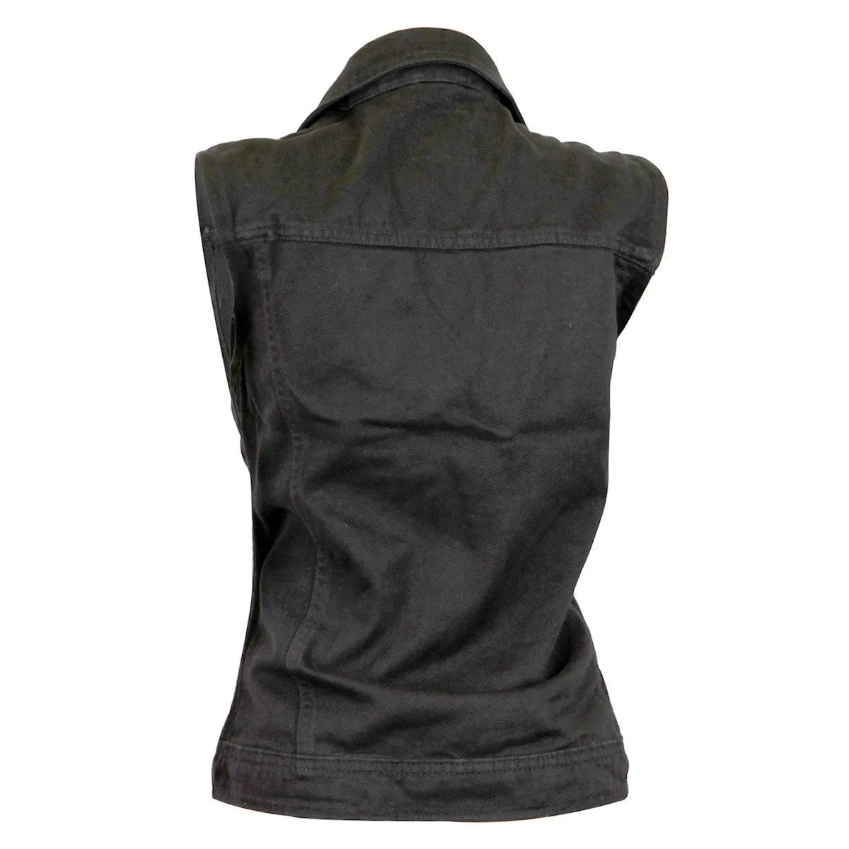 Vance Womens Black Denim Motorcycle Vest With Studded Collar
