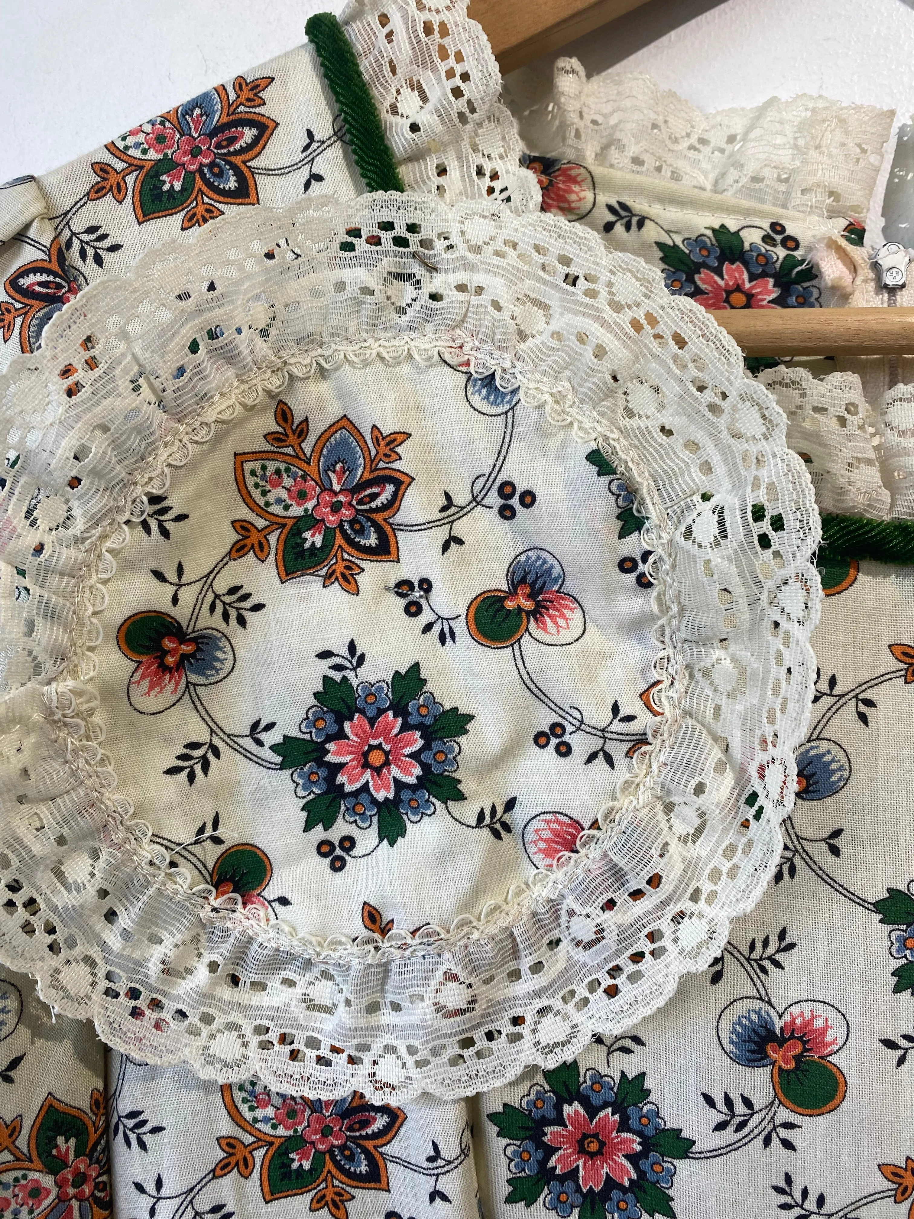 Vintage Long Floral Dress with Matching Doily