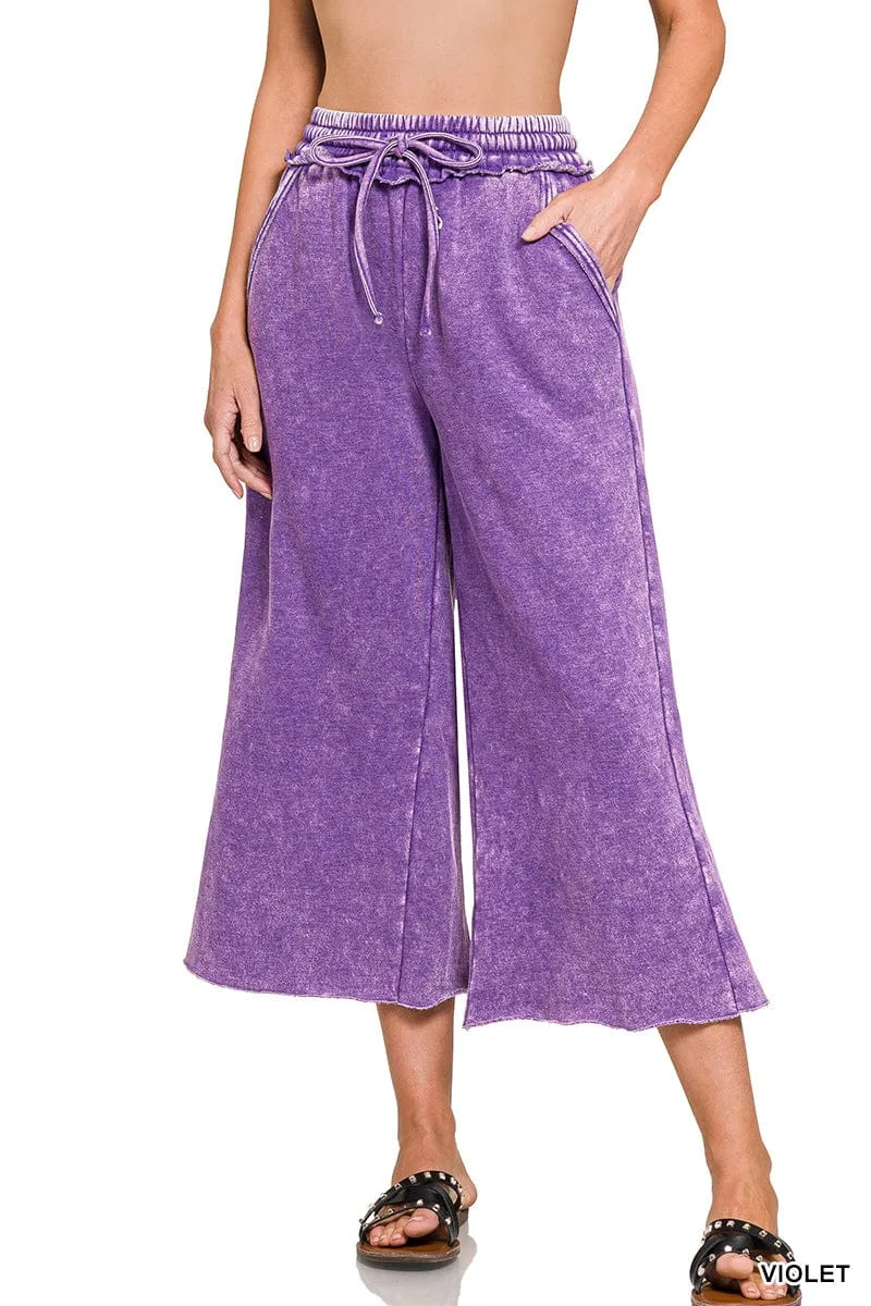 Violet Acid Wash Fleece Palazzo Sweatpants