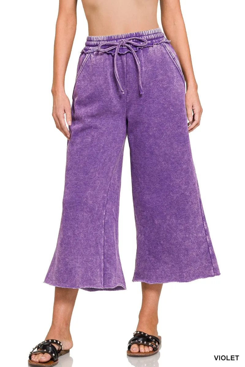 Violet Acid Wash Fleece Palazzo Sweatpants