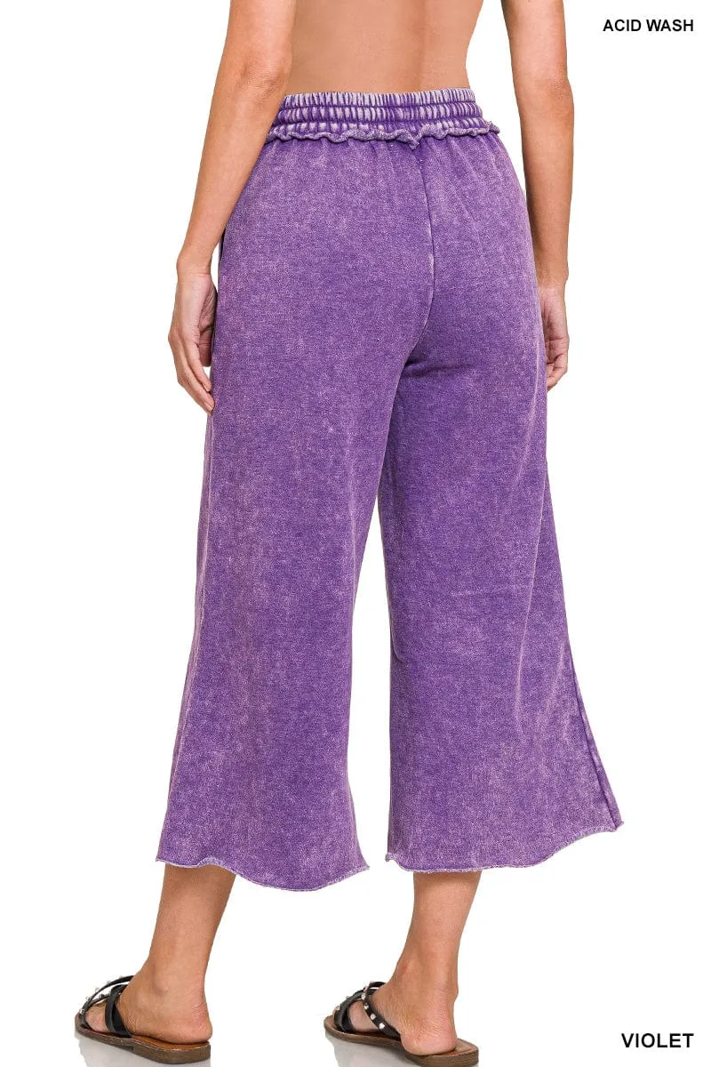 Violet Acid Wash Fleece Palazzo Sweatpants