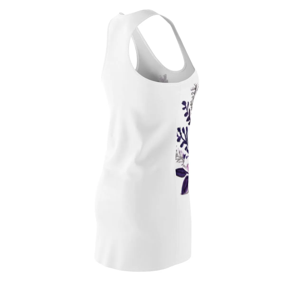 White & Purple Rose Dress, Floral Print Women's Racerback Dress -Made in USA (Size: XS-2XL)