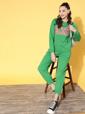 Women Green Fleece Jogger Pants