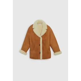 Women Reversible Camel Shearling Coat - Camel