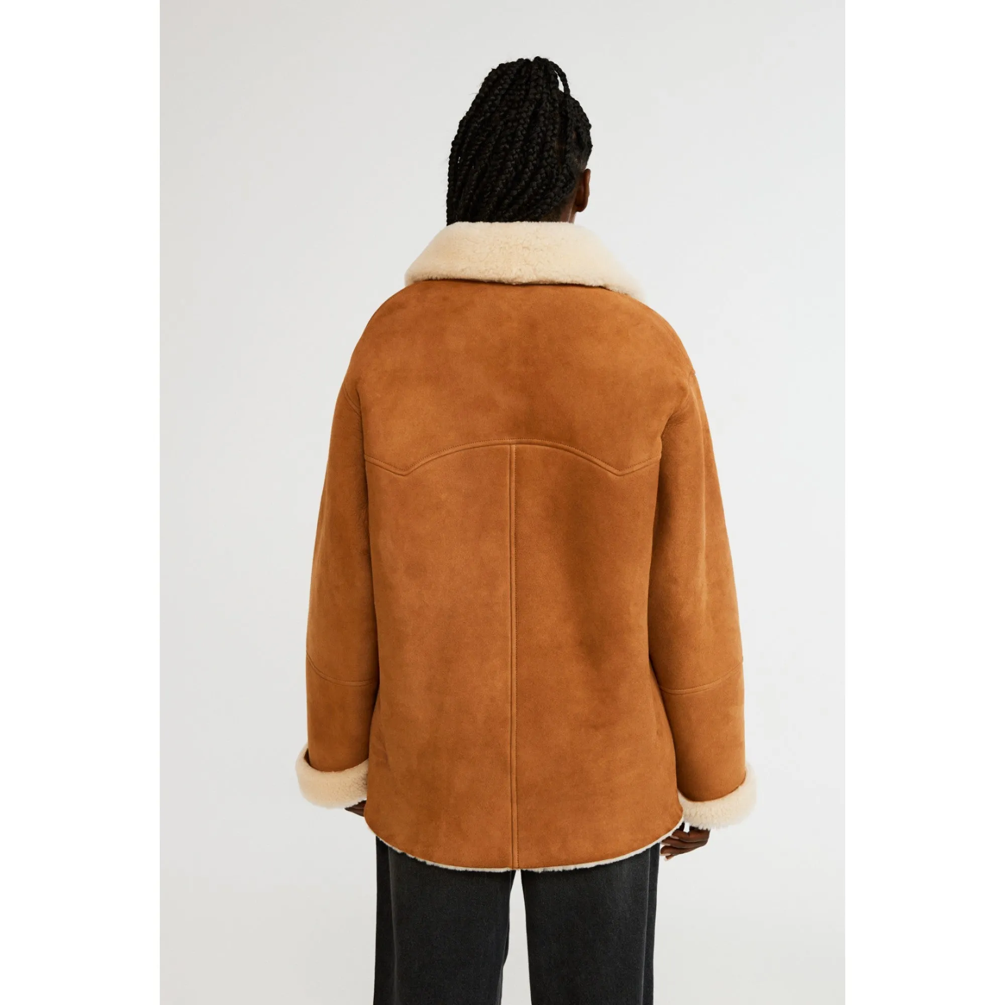 Women Reversible Camel Shearling Coat - Camel