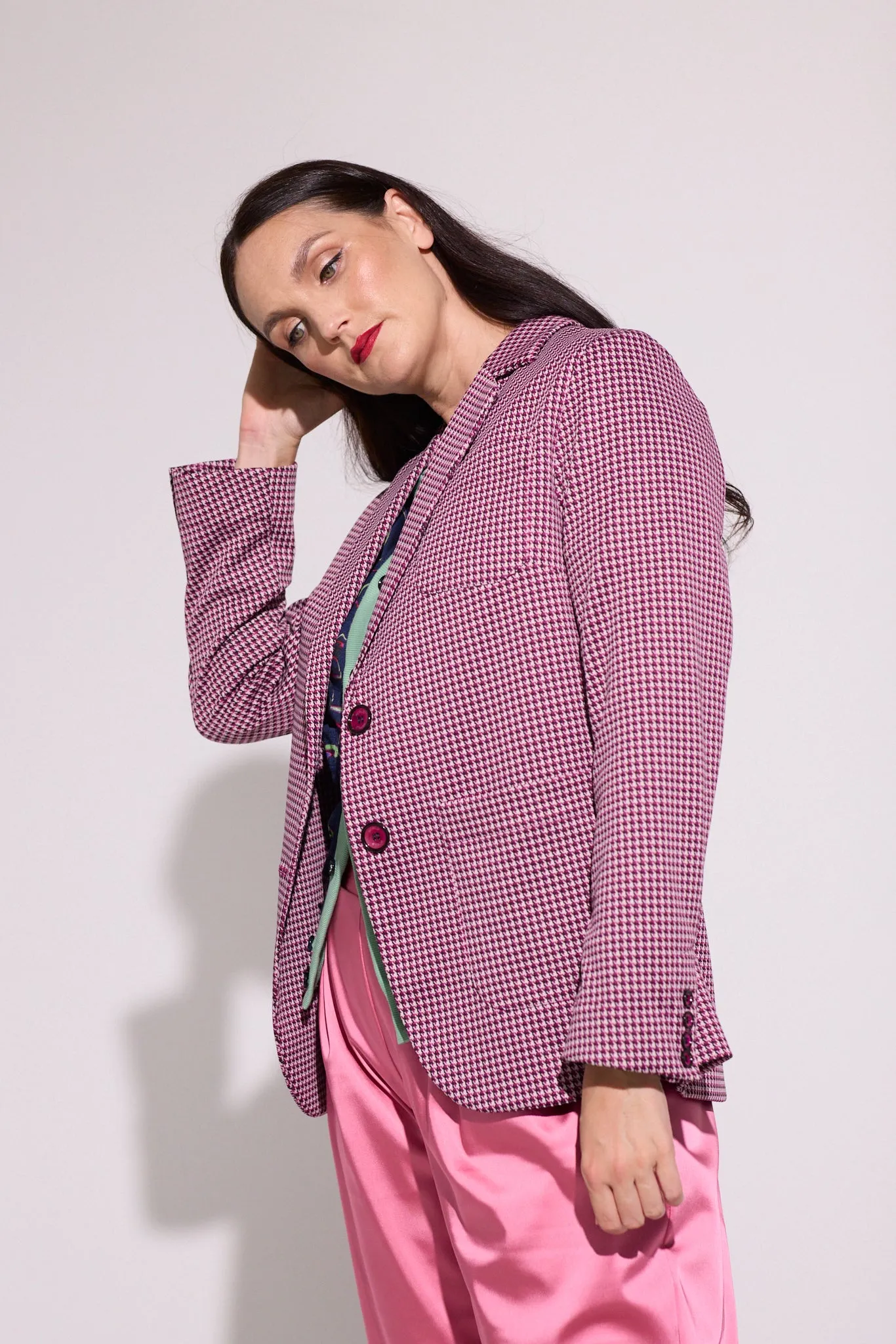 WORLD 5160W Hound Blazer Cerise Houndstooth