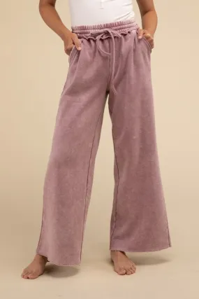 Zenana Acid Wash Fleece Palazzo Sweatpants with Pockets